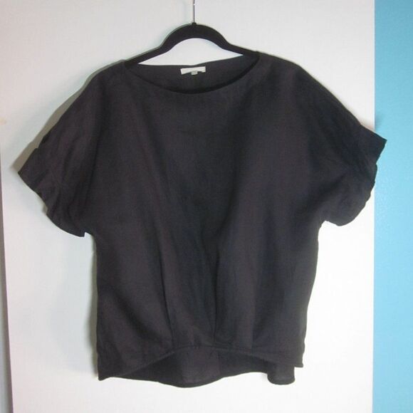 Studio Clip Women Size L Oversized Black 100% Linen Top Japanese Designer Blouse - Picture 2 of 11